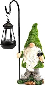REYISO 12IN Garden Sculptures & Statues Garden Gnomes Statue with Solar Lights - Outdoor Garden Decor - Funny Gnomes for Patio Yard Law Porch - Unique Valentines Day Gnome Gifts