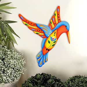SUNNYPARK Metal Hummingbird Outdoor Wall Art Decor, 16.5” Handcrafted Mexican Talavera Style Celestial Wall Sculptures Hanging for Indoor Outdoor Living Room, Garden, Patio, Yard, Fence Decoration