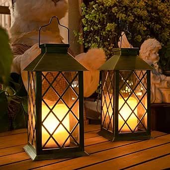 TAKE ME 14" Solar Lanterns Outdoor Waterproof Garden Lanterns Large Flickering Flameless Candle Mission Lights for Table,Outdoor,Party Valentines Day Gifts ( 2 Packs)