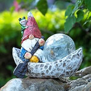 Rezpuao Garden Gnome Statue,Solar Gnomes Figurine,Outdoor Gnome Decor,Gnomes Decorations for Yard with Solar Light,Gnome Sculptures for Patio Lawn Ornaments