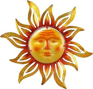 NewVees Metal Sun Outdoor Wall Art Decor Large 19 Inch, Hanging for Indoor Outdoor Patio Garden Fence Deck Yard Pool Wall Sculpture Decoration for Living Room Bedroom Colorful Unique