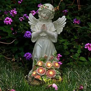 Garden Decor Angel Statue, Outdoor Patio Garden Sculptures & Statues, Solar Yard Decorations Lawn Ornaments Figurines for Outside