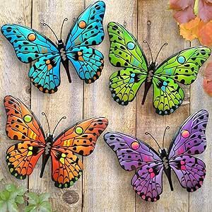 Metal Butterfly Wall Decor - 9.5" Outdoor Fence Wall Art Decor, Hanging for Garden Yard Living Room Bedroom Patio Balcony,Gift for Family Friends(4 Pack)