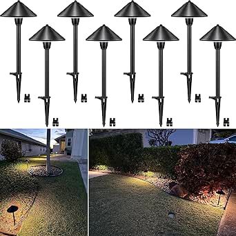 SUNVIE 8-Pack Low Voltage Landscape Pathway Lights 12-24V 3W LED Landscape Lighting 3000K Outdoor Pathway Lighting IP65 Waterproof Aluminum Wired Path Lights for Yard Garden Walkway, ETL Listed Cord